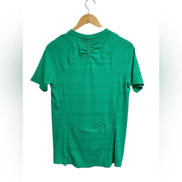 Athleta Green Pacifica Contoured 1/4 Zip Fitted Short Sleeve Tee Size L - Picture 6 of 7